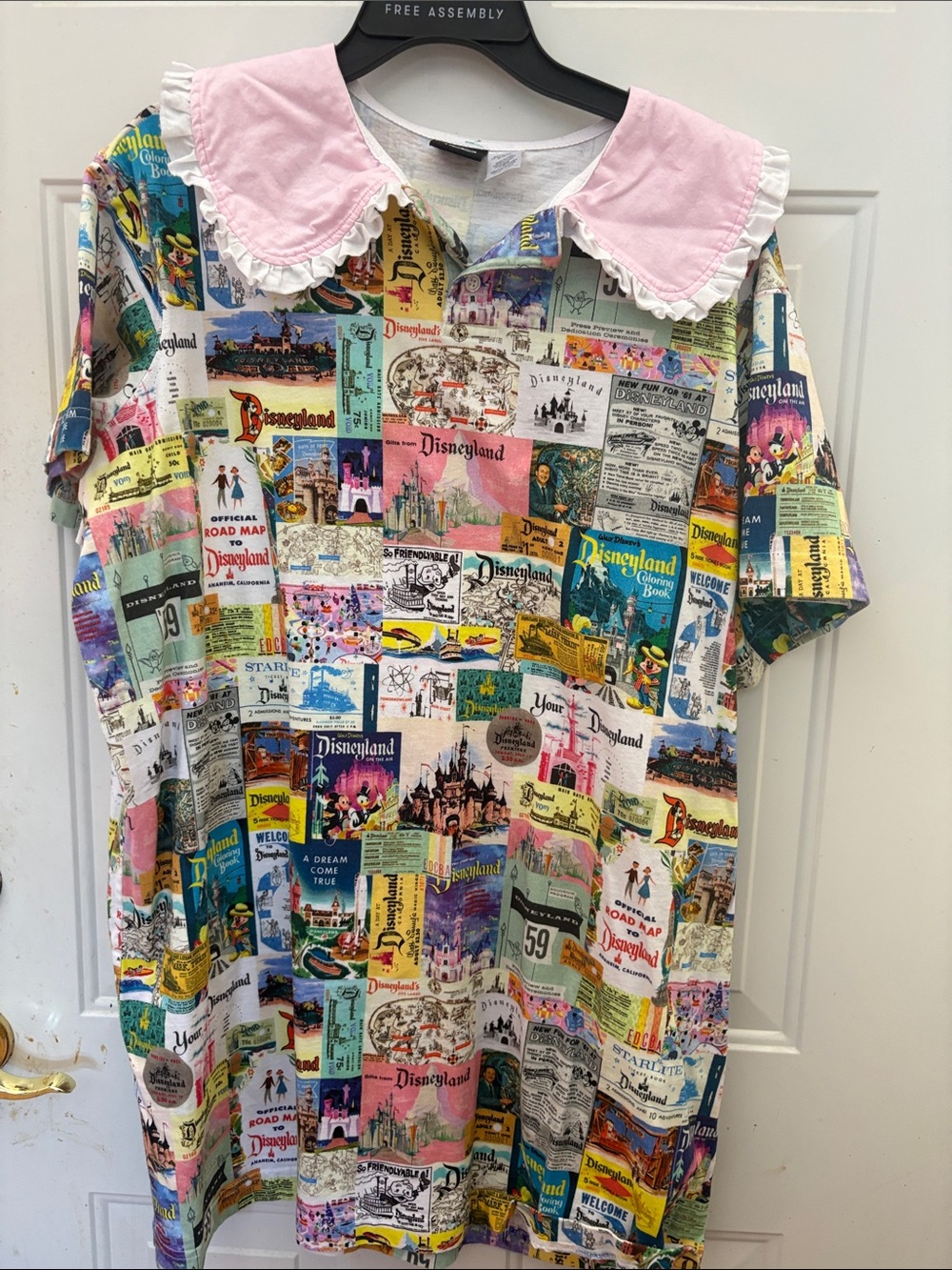 Disney Pink Collar Short Sleeve Disneyland Collage Dress
